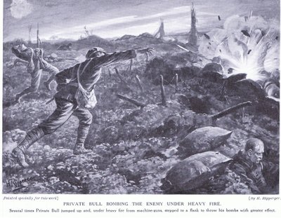 Private Bull throwing back the enemy
